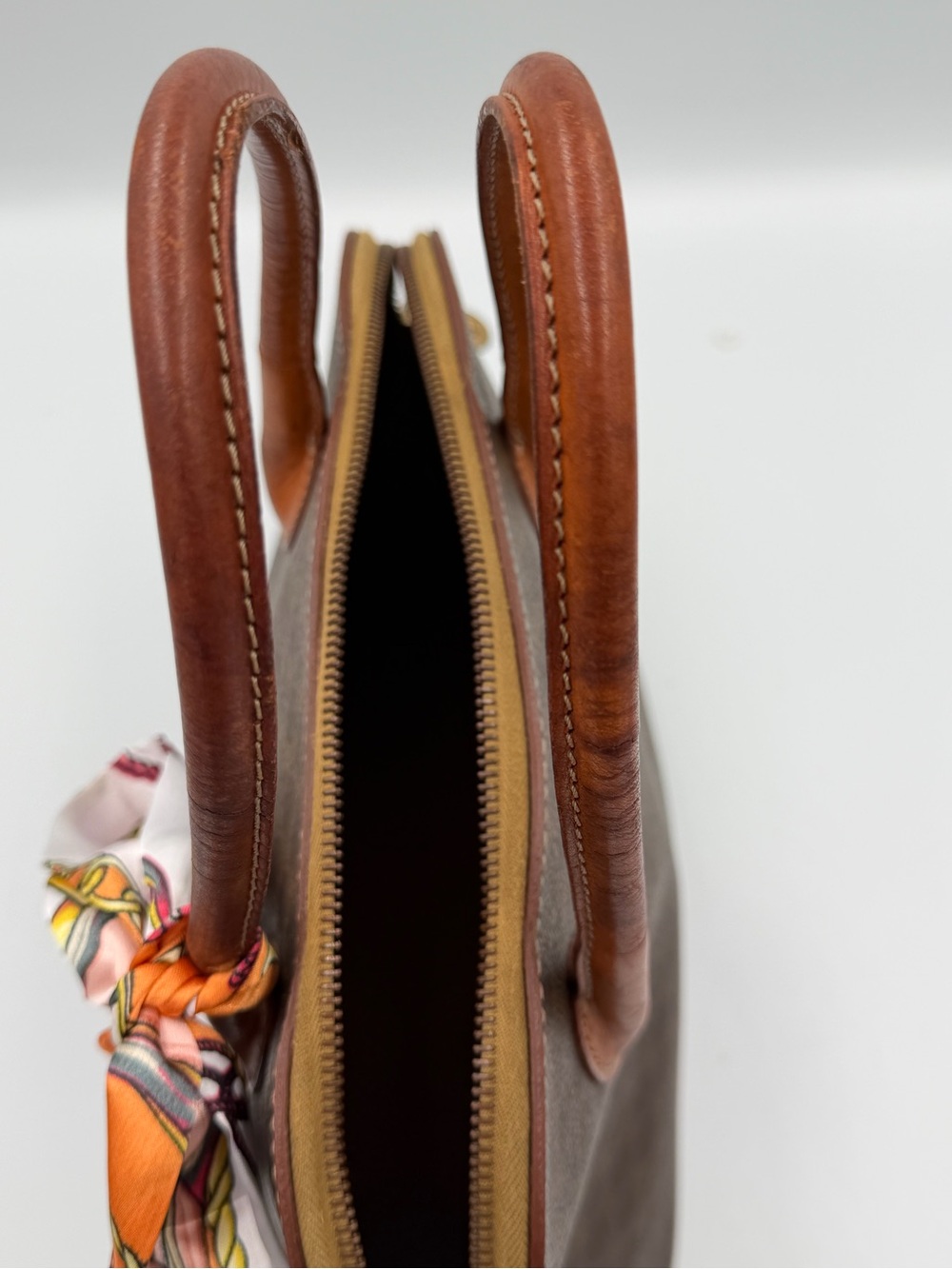 Celine Brown Leather-Trim Satchel with Orange Scarf Accent (pre-owned) - Picture 6 of 10